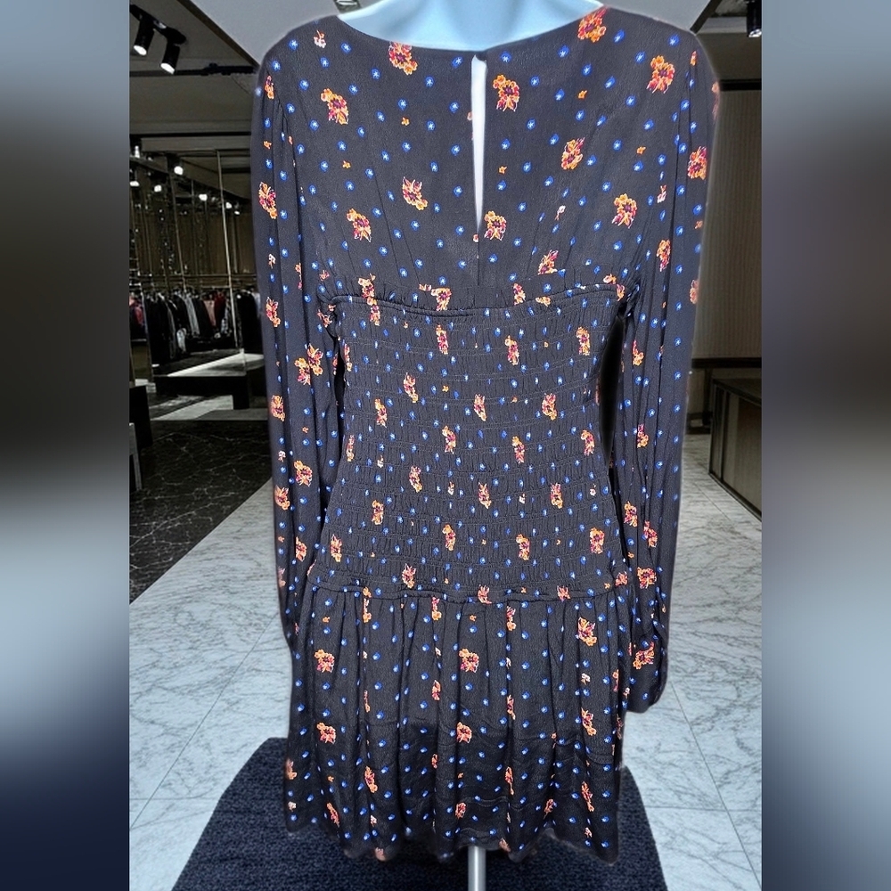 292 Free People "Two Faces" Floral Smocked Mini Dress - Picture 4 of 5
